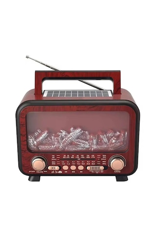 Fepe Fp-2393-s Şömine Detaylı Bluetooth Destekli Solar Güneş Enerjili Nostaljik Radyo