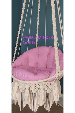 Pembe Makrome Salıncak Minderi M&ro Döşemelik Kumaşlı Sadece Minder Pembe
