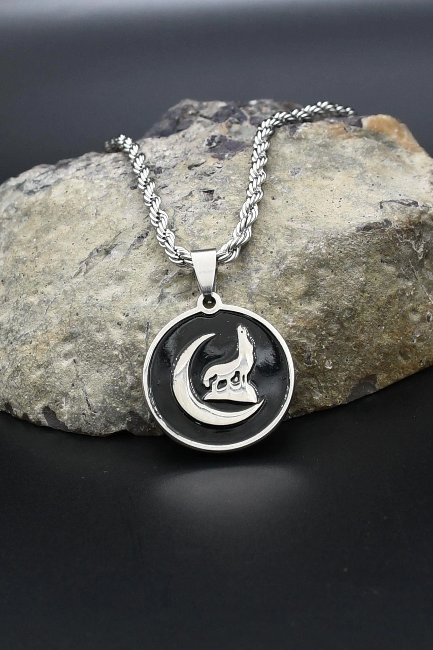 Bozkurt - Kurt Figürlü Kolye Paslanmaz Çelik Zincir 3mm 902302 Gümüş