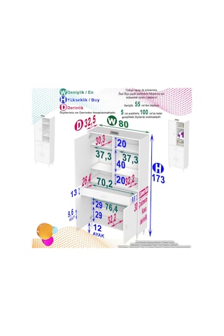 Eliusta Rivo 4 Raflı Banyo/mutfak Dolabı 80 Cm Beyaz Renkli Çok Amaçlı Dolap 80x173x32,5 Cm Ebatlarında Beyaz