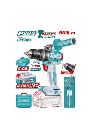 Total Tıdlı209686e Lı-ıon Akülü Kömürsüz Darbeli Matkap 96nm Yüksek Tork Gücü Çelik Mandren Güçlü Motor