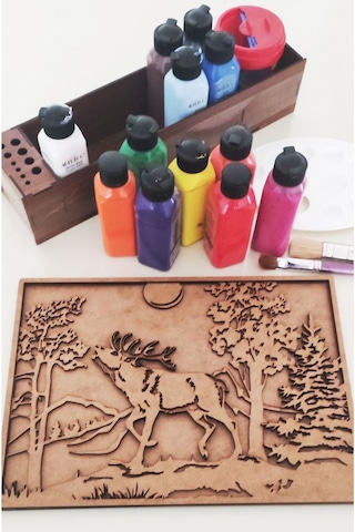 Ahşap Çok Katmanlı Boyanabilir Tablo - Pano \ Geyik Figürlü 50 X 70 Ntpkp Gy