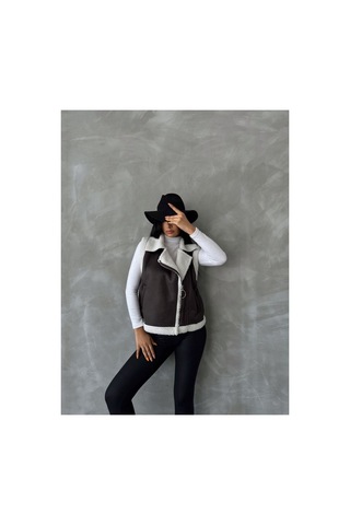 Verymoda F Suet Yakası Kürklü Yelek Vmf1532 Antrasit Krem