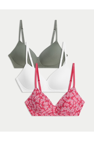 Marks & Spencer 3'lü Destekli Pamuklu T-shirt Sütyeni Seti T33003006x Pembe