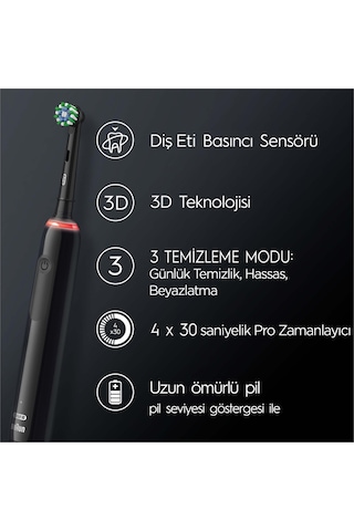 Oral-B Pro 3500 Elektrikli Siyah Diş Fırçası + Seyahat Kabı