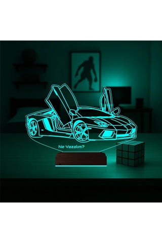Luvivia Spor Araba Lamborghini Kişiye Özel 3d Lamba - Masa Gece Lambası Şeffaf