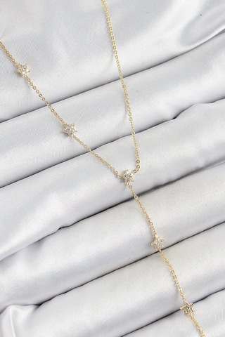 Pirinç Zirkon Taşlı Sıralı Yıldız Figürlü Y Model Gold Renk Kadın Kolye Çok Renkli