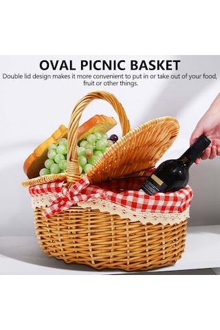 Xiaaokeji Kapaklı Ve Saplı Country Tarzı Hasır Piknik Sepeti Sepet Diğer