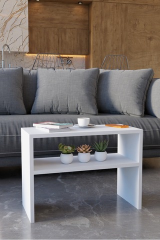 Alpa Ev Mobilya Alt Raflı Orta Sehpa, Modern Salon Sehpası, Dekoratif Çay & Kahve Yan Sehpası Beyaz