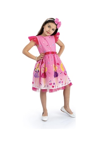 Pembe Barbie Taçlı Kız Çocuk Doğum Günü Parti Elbisesi-pembe Pembe