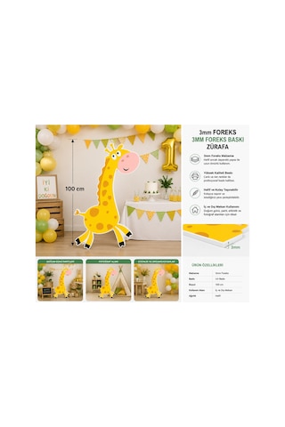 3mm Foreks Zürafa Figürlü Dekorasyon 100 Cm Çocuk Doğum Günü Parti Süsü Ve Fotoğraf Alanı Dekoru Sürpriz Hediyeli Diğer