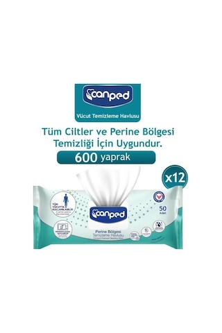 Canped Perine Ve Vücut Temizleme Havlusu, 600 Adet, 12 Paket