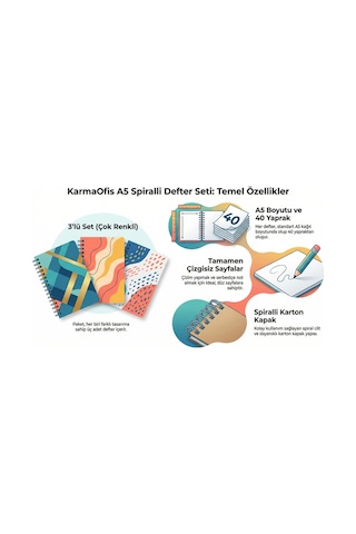 A5 Spiralli Shapes Defter 40 Yaprak 3'lü Tamamı Çizgisiz