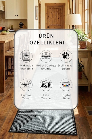 Siyah Yıkanabilir Mutfak Halısı 6