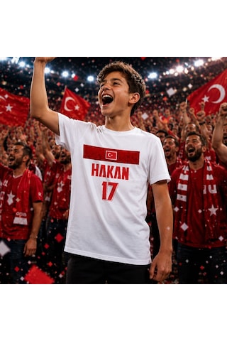 Bk Gift Kişiye Özel Türkiye Taraftar Temalı 2026 Dünya Kupası Tasarımlı Çocuk Tişört-5, Tek Yürek Milli Takım Ruhu Beyaz