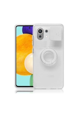 Xiaomi Mi 11 Lite Kılıf Sürgülü Kamera Lens Korumalı Yüzük Standlı Silikon Kılıf- 5775 Şeffaf