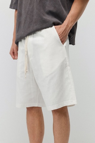 Vamos Basic Oversize Keten Şort Ekru