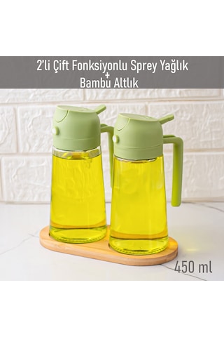 Porsima Alk-1900 Çok Amaçlı Cam Sprey Şişe -yağdanlık Limon Sirke Sos Püskürtücü, Sızdırmaz Standlı Yağdanlık Yeşil Yeşil