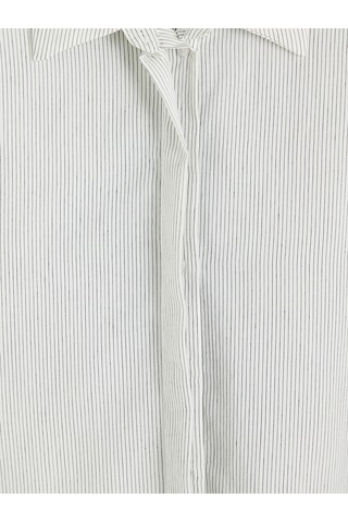 Lcw Modest Ekru Bağlama Detaylı Çizgili Kadın Gömlek Tunik