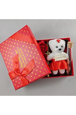Aşk Dolu Hediye Kutusu - Güller, Ayıcık Ve Dilek Şişesi İle Romantik Sürpriz