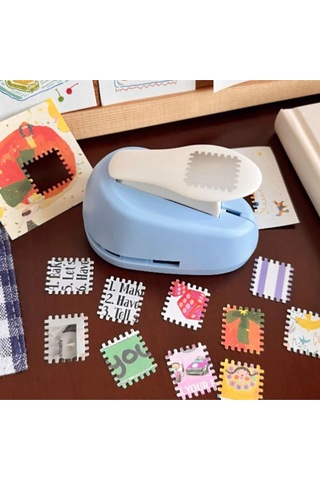 Pul Delgeç Tasarım Scrapbooking Malzemesi - Pul Şekilli Delgeç Kağıt Kesici Mavi