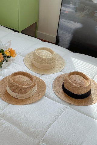 Kadın Ayarlanabilir Hasır Şapka Bej Yumuşak Dokulu Plaj Tatil Şapkası - Standart Bej