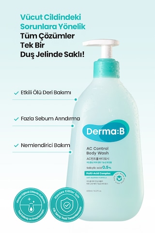 Akneye Eğilimli Ciltlere, Arındırıcı, Yağ-nem Dengesi Sunan Duş Jeli Derma:b Ac Control Body Wash Beyaz Sabun