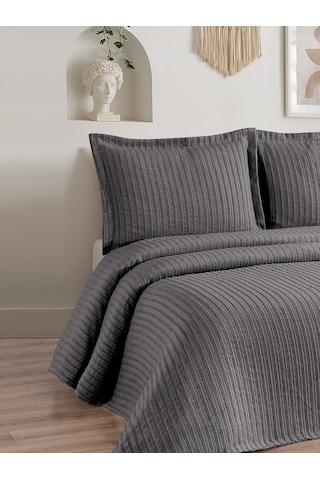 Lena 3 Parça Çift Kişilik Pike Takımı Antrasit 230 X 240 Cm Siyah