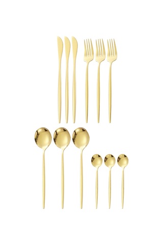 12 Parça Sofra Takımı Kaşık Bıçak Çatal Parlak 410 Paslanmaz Çelik Çatal Bıçak Takımı Ev Restoran İçin Altın