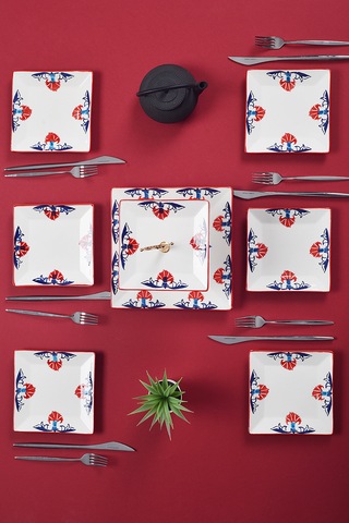 Piatti Naturali İkram Seti Çini Çift Katlı Sunum Tabağı & 6 Lı Tatlı Tabağı