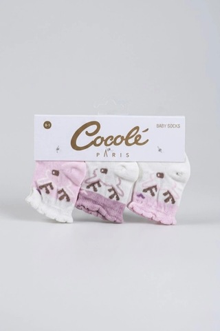 Cocole Socks Kız Bebek Soket Çorabı 3 Lü Set Pamuklu Fırfırlı Bilekli & Geyik Desenli Çok Renkli