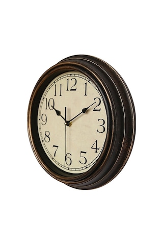 Novahub Lüks Retro Ahşap Saat - 30x30cm, Kahve Altın Renk, Ev Dekorasyonu Kahverengi Desenli Çok Renki