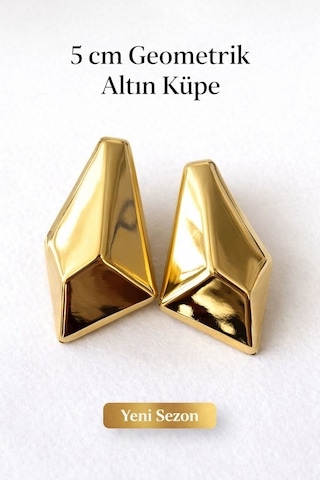 Kadın Küpe Metal Görünümlü Geometrik Kararmaz Küpe Altın