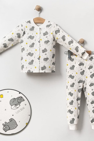 Cantoy Erkek Çocuk Baskılı Pamuklu 2'li Pijama Takımı Beyaz