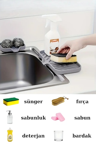 Superpup Mutfak Ve Banyo Çok Amaçlı Kurutma Matı, Süzen Tepsi Silikon Sabunluk, Kaymaz Süngerlik, Sabun Pedi Antrasit - Gri