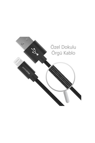 Polosmart PSM07 Lightning Hızlı Şarj Kablosu 1 M Siyah