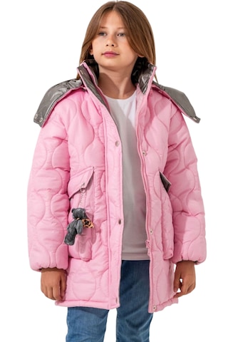 Kız Çocuk Kapitone Model Fermuar Kapama Kapüşonu Çıkabilen Astarlı Ayıcık Aksesuarlı Pembe Renk Mont Pembe