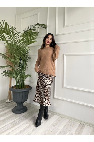 Keymoda Kadın Açık Yaka Uzun Kol Triko Camel Camel
