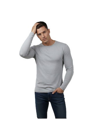 Deepsea Erkek Gri Uzun Kollu Dar Kalıp Ince Sıfır Yaka Sweatshirt 2300423 False Gri
