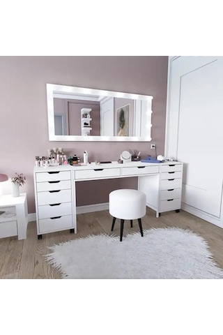 Duru Makyaj Masası Seti- 200 Cm Beyaz