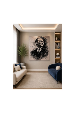 Tam Renk Atatürk Dekoratif Kanvas Duvar Tablosu Siyah