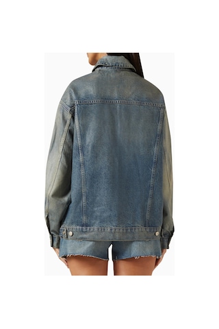 Good American Kaplamalı Oversize Denim Ceket, Modern Şık - Günlük Kadın Dış Giyim Mavi