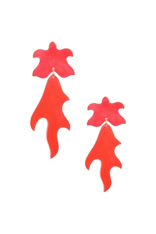 Kadın Kırmızı Pleksi Tasarım Alev Küpe Kırmızı