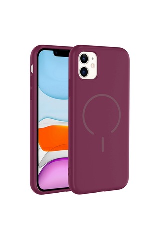Zore Apple iPhone Uyumlu 11 Kılıf M-safe Şarj Özellikli Omsy Meta Kapak - Mürdüm