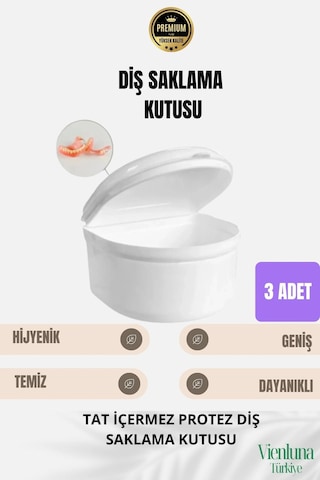 Yüksek Kalite Uzun Ömürlü Plastik Hijyenik Tat İçermez Protez Diş Saklama Kutusu Geniş Boy 3 Adet