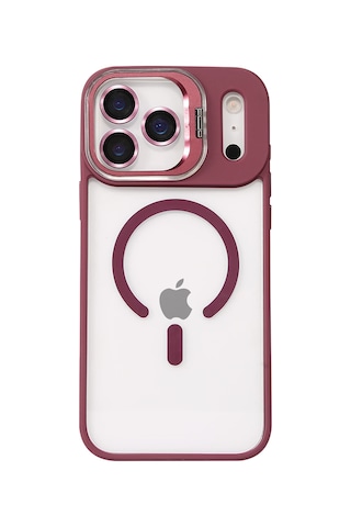 Joko - 750 - Apple Uyumlu iPhone 17 Pro Max Remim Lensli Magsafe Standlı Kapak - Csmo-tex - - Bordo