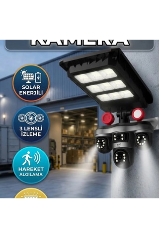 3 Lens Solar Güvenlik Kamerası Hareket Algılama Ve Led Dış Mekan Aydınlatma