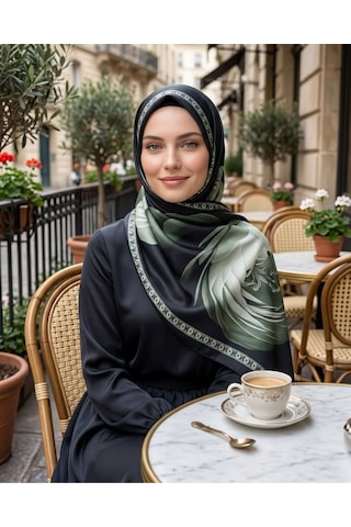 Moda Nuda Desenli Pamuk Soft Şal Haki Yeşil Marline Serisi