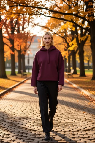 Benerly Kadın Kapüşonlu Düşük Kol Oversize Örme Sweatshirt Fonksiyonel Da Mürdüm