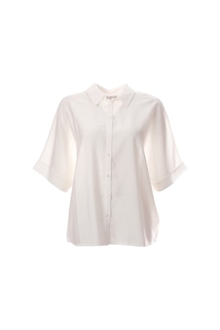 Canel Minimalist Oversize Kısa Kol Gömlek - Gömlek Yaka - Günlük Beyaz